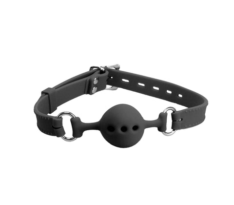 Love In Leather Silicone Gag with Petite Breathable Ball - Bondage Gags and Bits