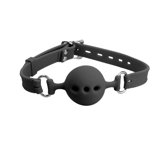 Love In Leather Silicone Gag with Breathable Ball {% if variant != 'Default Title' and variant != blank %} Black {% endif %} Bondage Gags and Bits