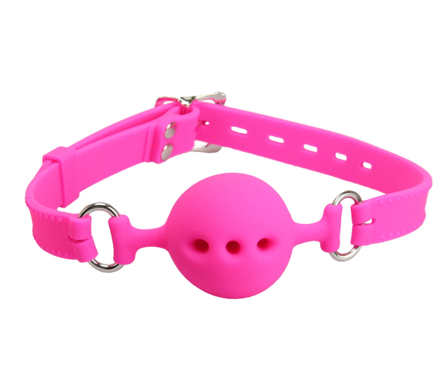 Love In Leather Silicone Gag with Breathable Ball Pink Bondage Gags and Bits