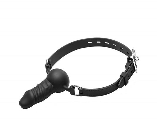 Love In Leather Silicone Bondage Gag With Penis Plug Bondage Gags and Bits