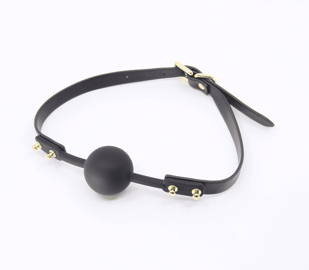 Love In Leather Studded Gag With Silicone Ball Bondage Gags and Bits