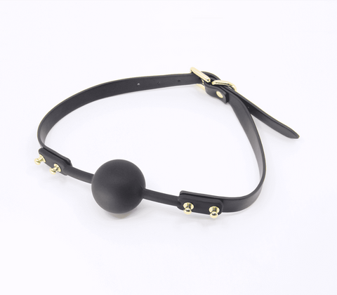Love In Leather Studded Gag With Silicone Ball - Bondage Gags and Bits