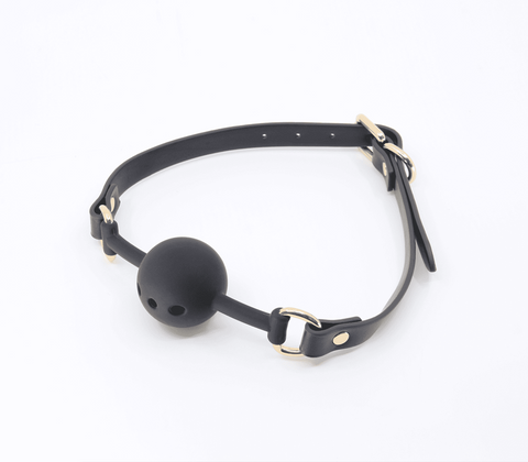 Love In Leather Breathable GAG With Silicone Ball - Bondage Gags and Bits