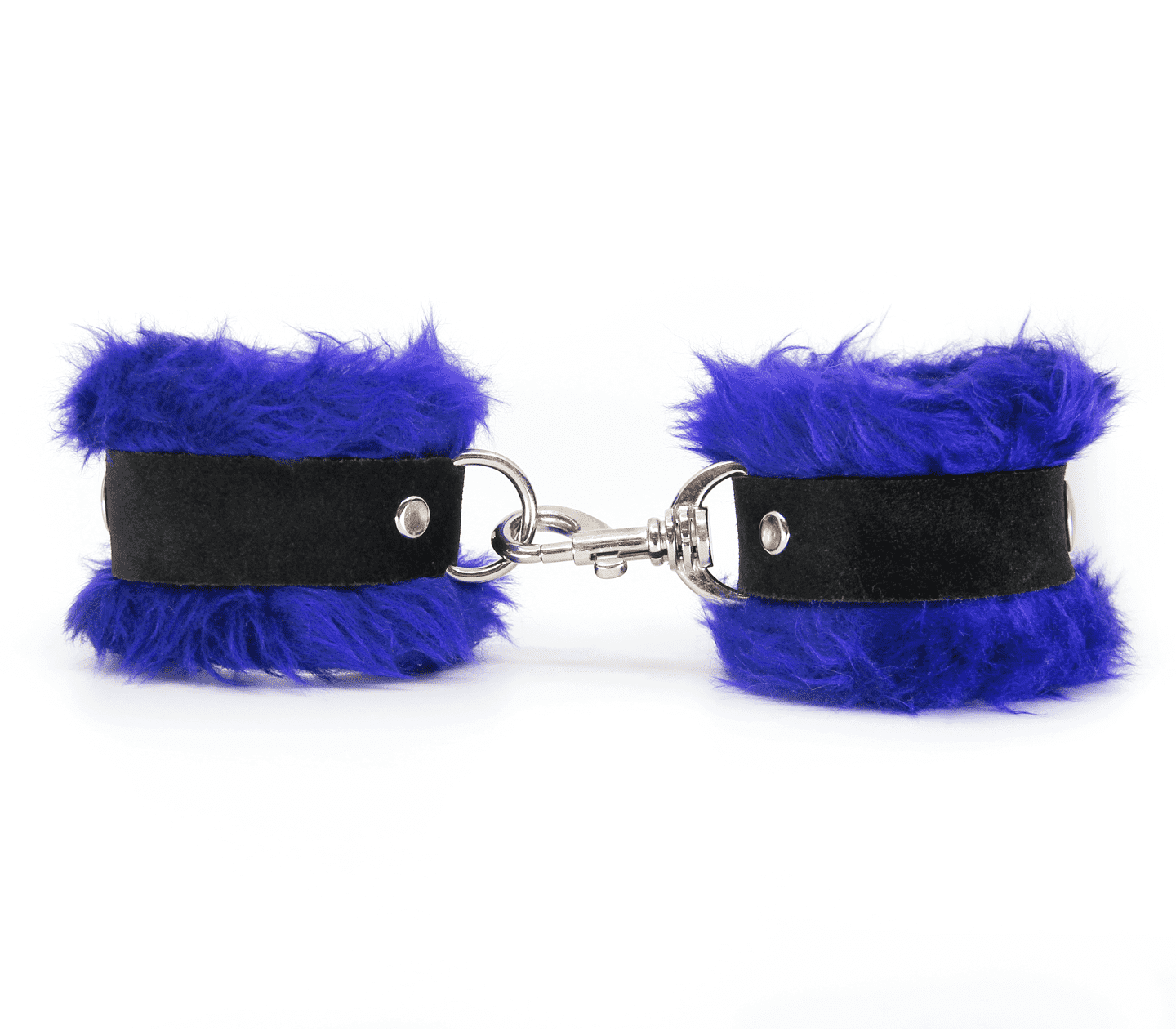 Love In Leather Fluffy Cuffs with Suede Leather Strap Blue Cuffs And Restraints