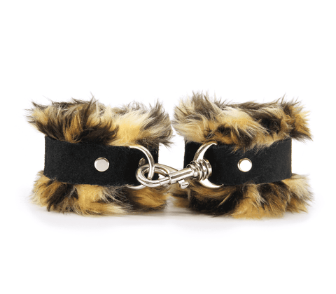 Love In Leather Fluffy Cuffs with Suede Leather Strap - Cuffs And Restraints