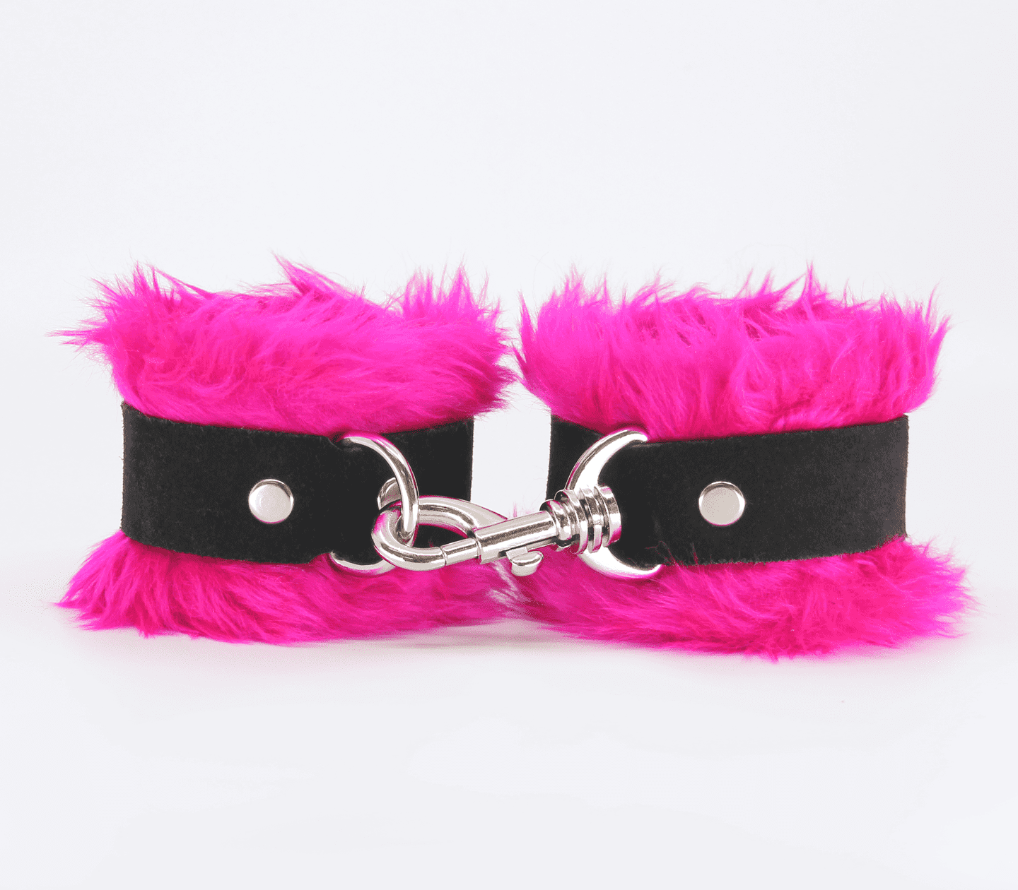 Love In Leather Fluffy Cuffs with Suede Leather Strap Pink Cuffs And Restraints