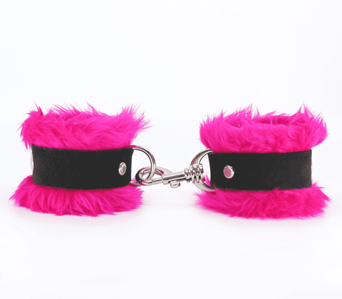 Love In Leather Fluffy Cuffs with Suede Leather Strap - Cuffs And Restraints