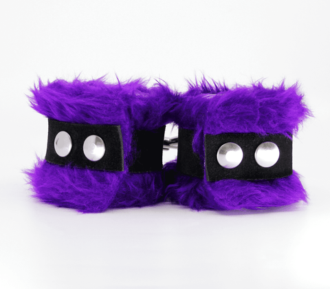Love In Leather Fluffy Cuffs with Suede Leather Strap - Cuffs And Restraints