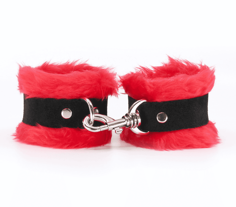 Love In Leather Fluffy Cuffs with Suede Leather Strap - Cuffs And Restraints