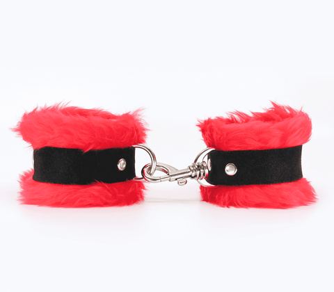 Love In Leather Fluffy Cuffs with Suede Leather Strap - Cuffs And Restraints