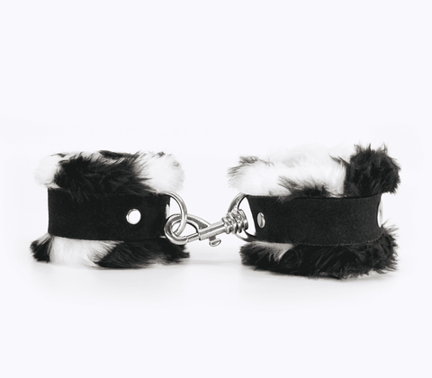 Love In Leather Fluffy Cuffs with Suede Leather Strap - Cuffs And Restraints