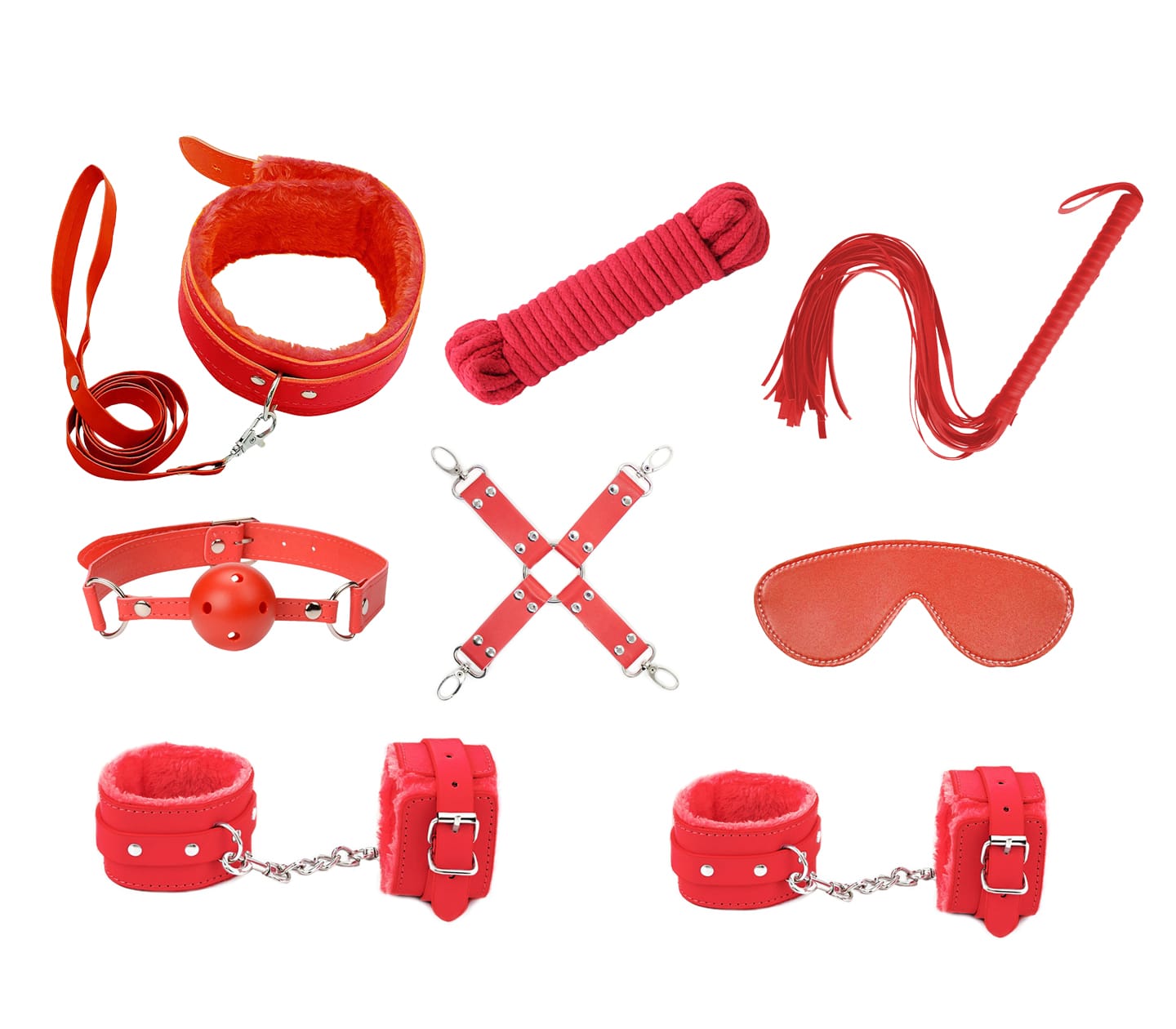 Love In Leather Vegan Friendly 9 Piece Bondage Kit Red Bondage Kits