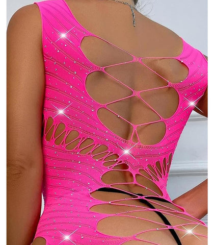 Love In Leather Sexy Womens Rhinestone Sleeveless Dress - BabyDolls And Chemises