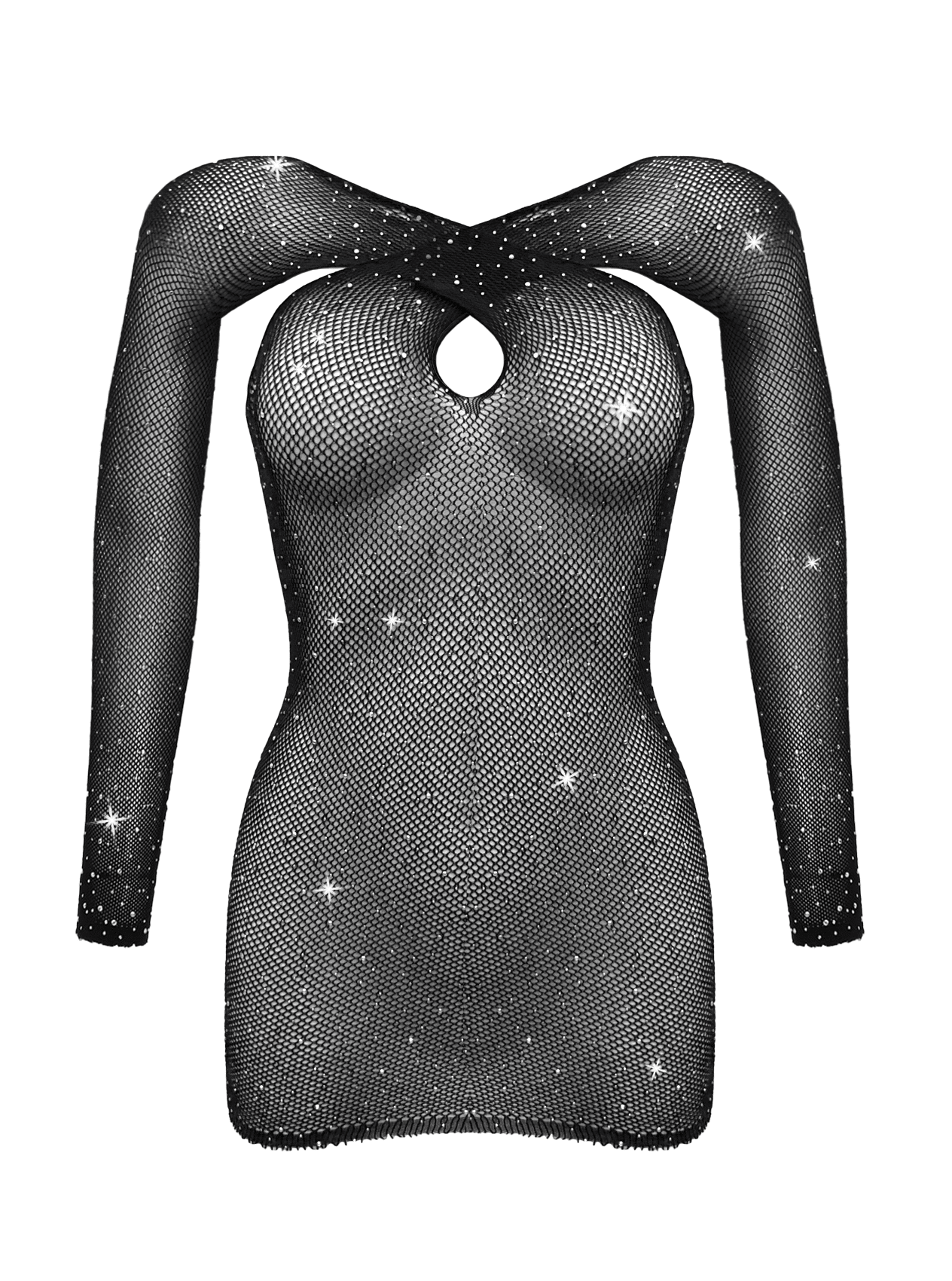 Love In Leather Long Sleeve Womens Rhinestone Dress Black Body Stockings