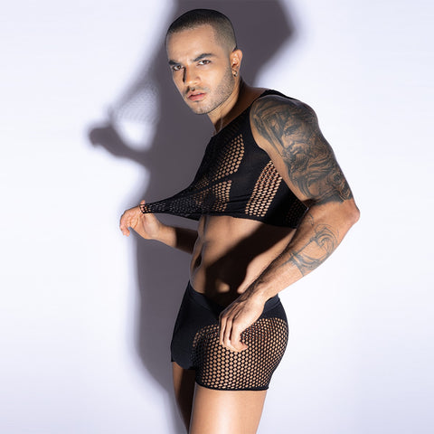 Love In Leather Mens Sleeveless Top & Trunks Set - Mens Briefs And Boxers
