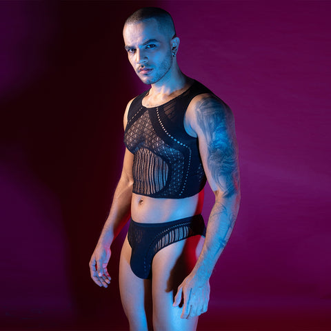 Love In Leather Mens Sleeveless Top & Briefs Set - Mens Briefs And Boxers