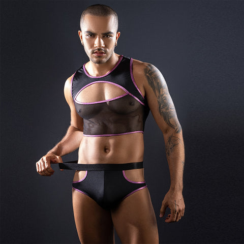 Love In Leather Sleeveless top & Trunks With Cut Outs - Mens Briefs And Boxers