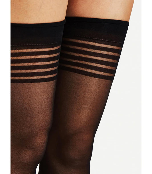 Love In Leather Sheer Thigh Highs With Band Top - Fishnet and Thigh Highs