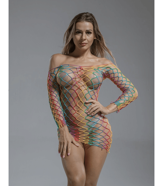Love In Leather Long Sleeve Sexy Fishnet Dress For Women - Skirts And Club Wear