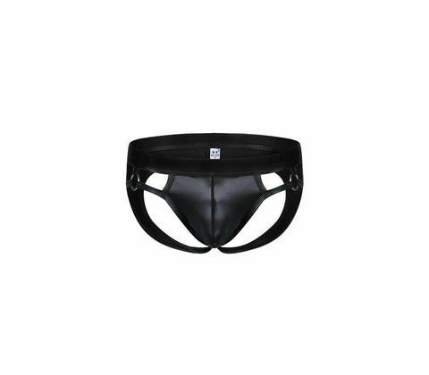 Love In Leather Mens Wet Look Jock Undies Black - His Fetish