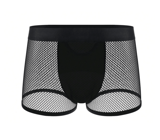 Love In Leather Mens Mesh Sexy Boyshort Black - Mens Briefs And Boxers