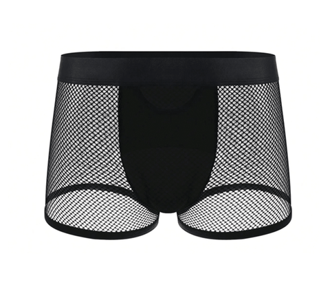 Love In Leather Mens Mesh Sexy Boyshort Black - Mens Briefs And Boxers