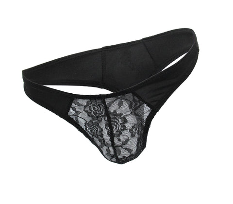 Love In Leather Mens Lace Pouch G-string Black - Jocks and G-Strings