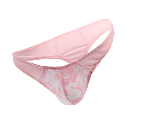 Love In Leather Mens Lace Front G-String Baby Pink - Jocks and G-Strings