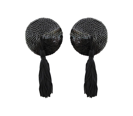 Love In Leather Round Sequin Nipple Tassels Black Breast and Nipple Toys