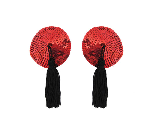 Love In Leather Round Sequin Nipple Tassels Red Breast and Nipple Toys