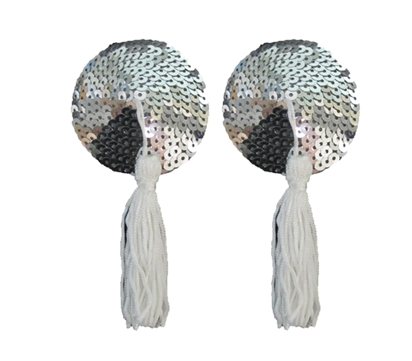 Love In Leather Round Sequin Nipple Tassels Silver White Breast and Nipple Toys