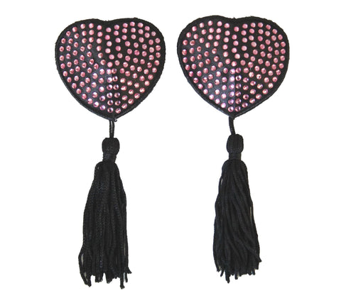 Love In Leather Heart Shape Rhienestone Nipple Tassels - Breast and Nipple Toys