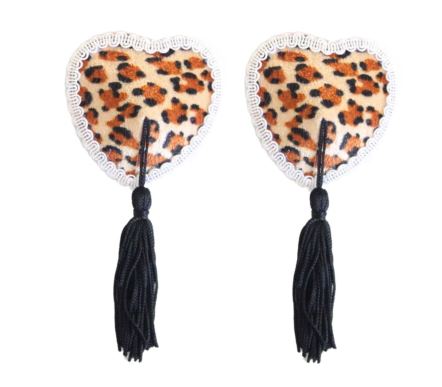 Love In Leather Heart Shape Nipple Tassels Leopard Print Breast and Nipple Toys
