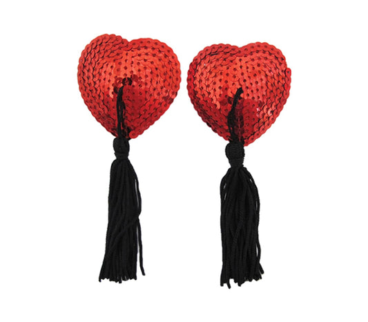 Love In Leather Heart Shape Nipple Tassels Red Breast and Nipple Toys