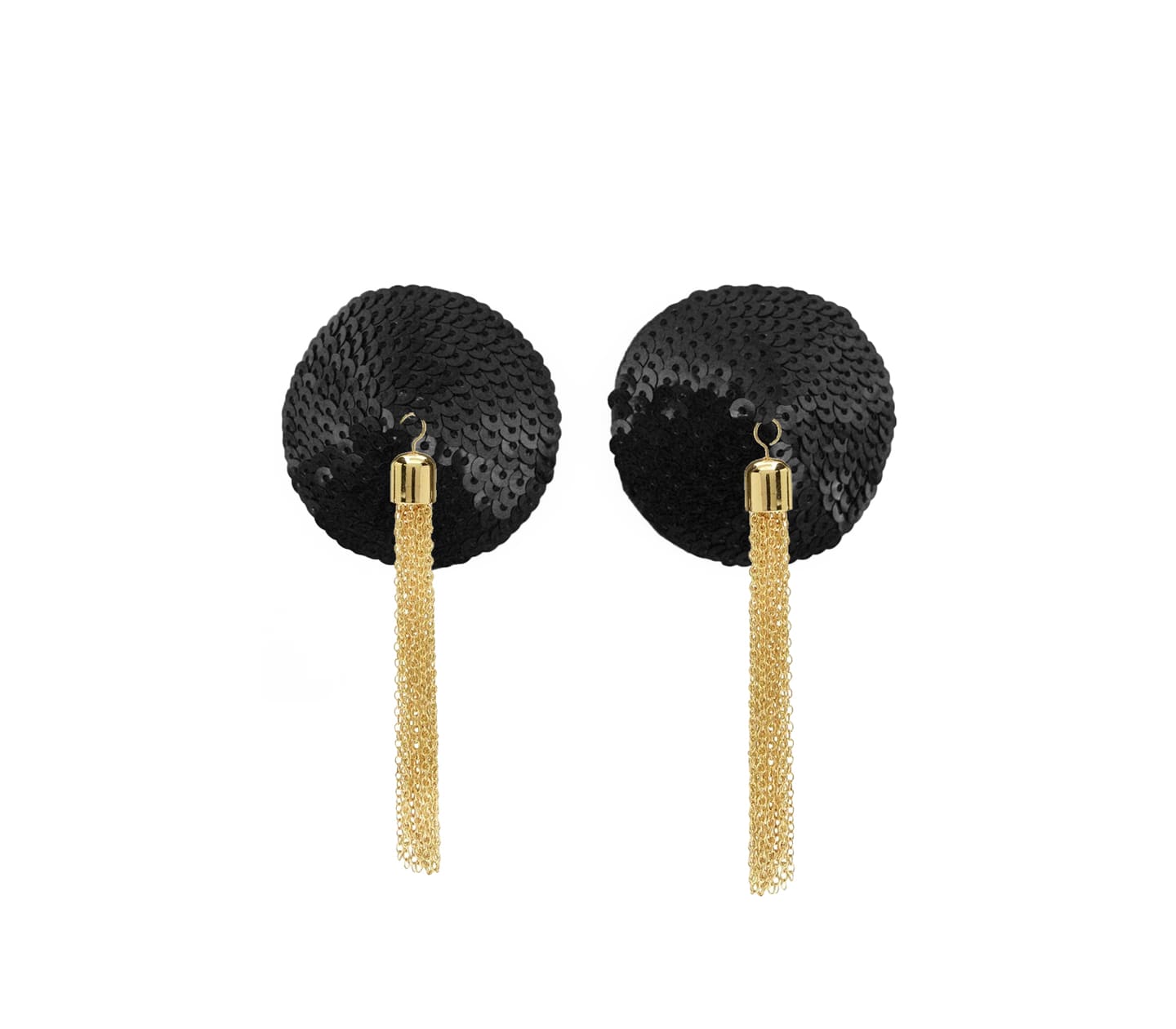 Love In Leather Sequin Pasties With Chain Tassels Black Breast and Nipple Toys