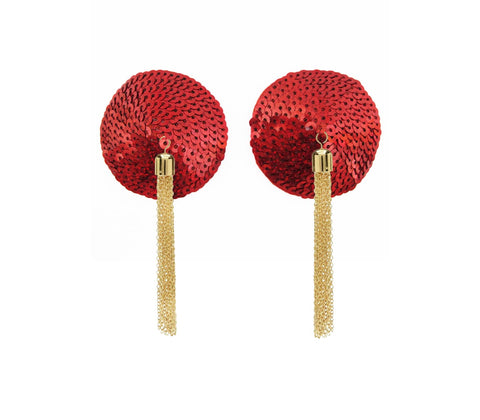 Love In Leather Sequin Pasties With Chain Tassels - Breast and Nipple Toys