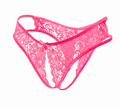 Love In Leather Full Lace Crotchless Lace Panties Hot Pink - G-Strings, Panties and Shorts