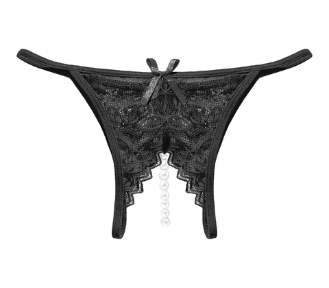 Love In Leather Crotchless Pearl Womens Panties - G-Strings, Panties and Shorts