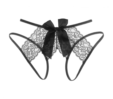 Love In Leather Womens Sexy Crotchless Panties Black OS - G-Strings, Panties and Shorts