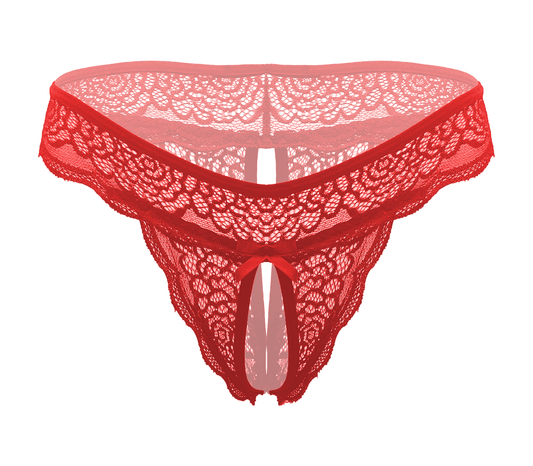Love In Leather Sexy Crotchless Panties Red - G-Strings, Panties and Shorts