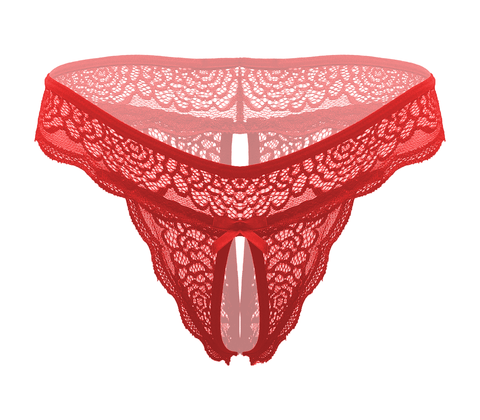 Love In Leather Sexy Crotchless Panties Red - G-Strings, Panties and Shorts
