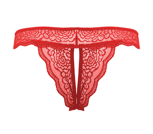 Love In Leather Sexy Crotchless Panties Red - G-Strings, Panties and Shorts