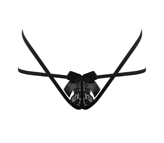 Love In Leather Crotchless Panties With Adjustable Slider OS - G-Strings, Panties and Shorts