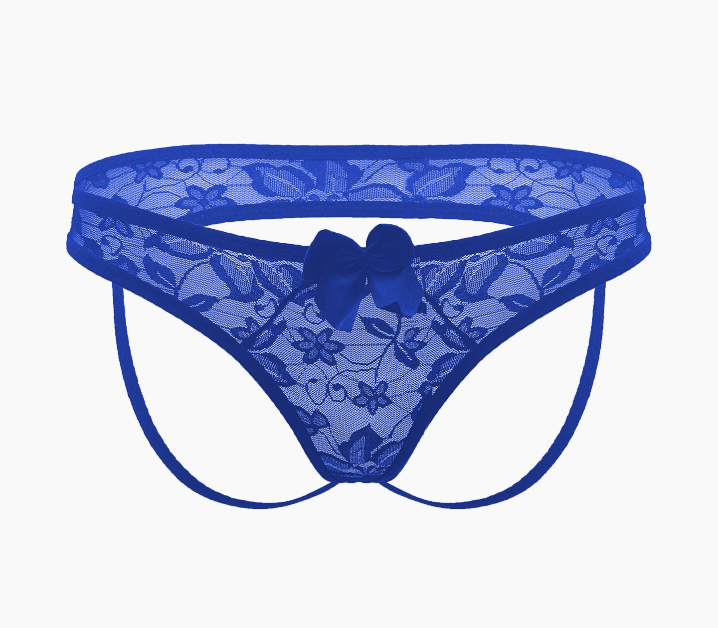 Love In Leather Full Lace Womens Crotchless Panties OS Blue G-Strings, Panties and Shorts