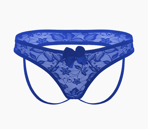 Love In Leather Full Lace Womens Crotchless Panties OS - G-Strings, Panties and Shorts