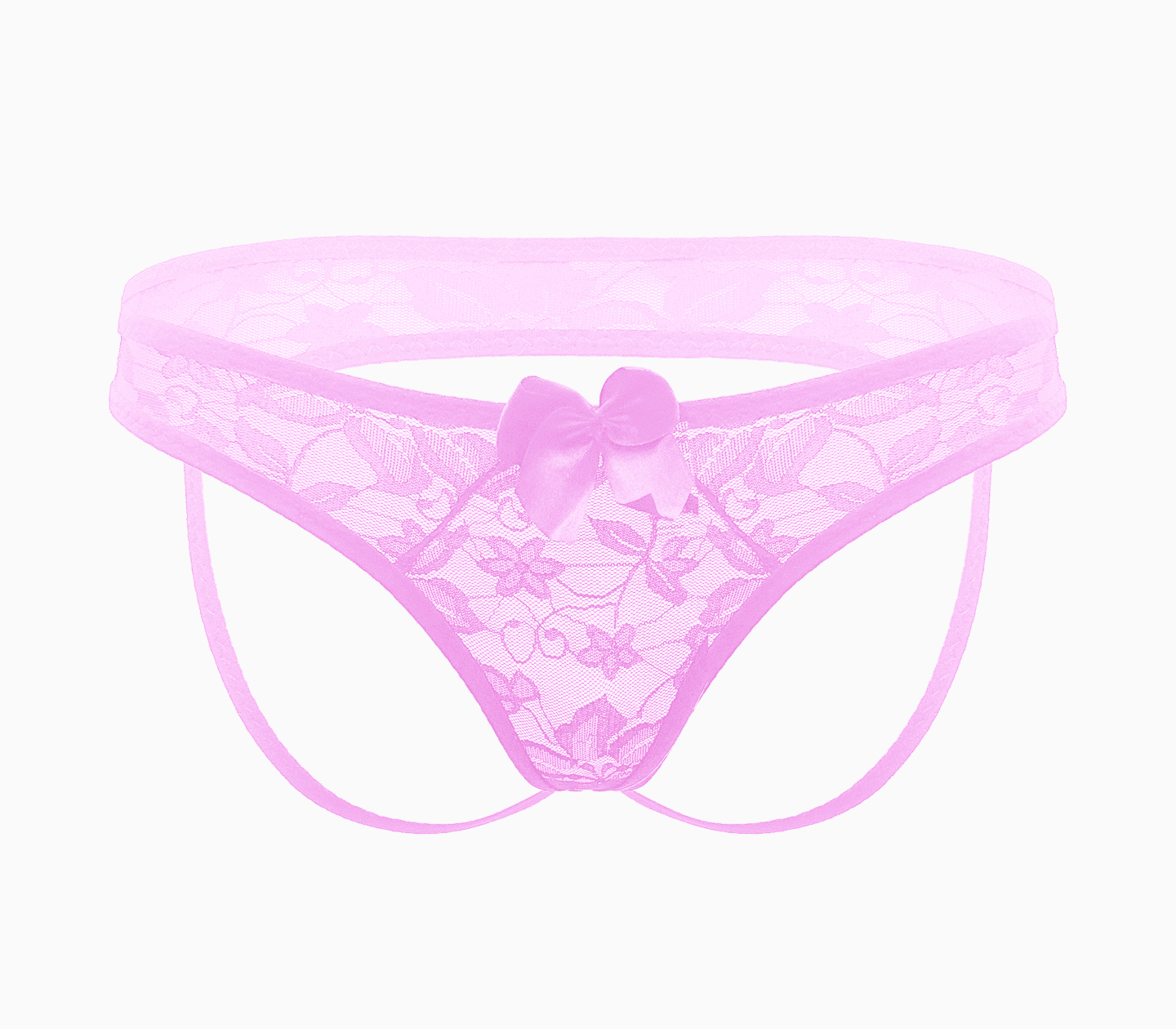 Love In Leather Full Lace Womens Crotchless Panties OS Baby Pink G-Strings, Panties and Shorts