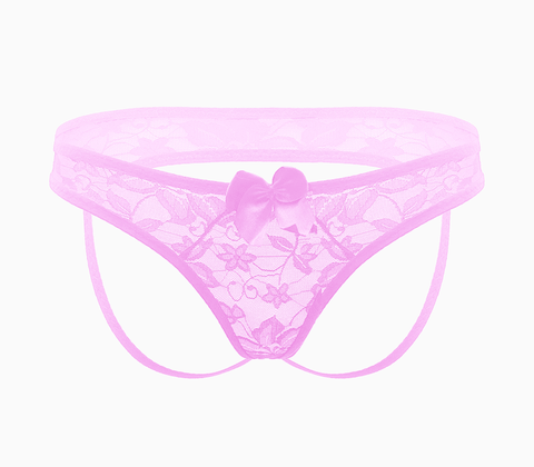 Love In Leather Full Lace Womens Crotchless Panties OS - G-Strings, Panties and Shorts