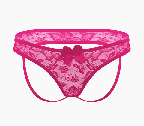 Love In Leather Full Lace Womens Crotchless Panties OS - G-Strings, Panties and Shorts