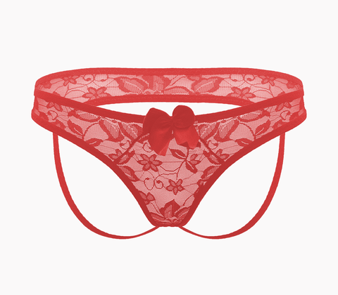 Love In Leather Full Lace Womens Crotchless Panties OS - G-Strings, Panties and Shorts