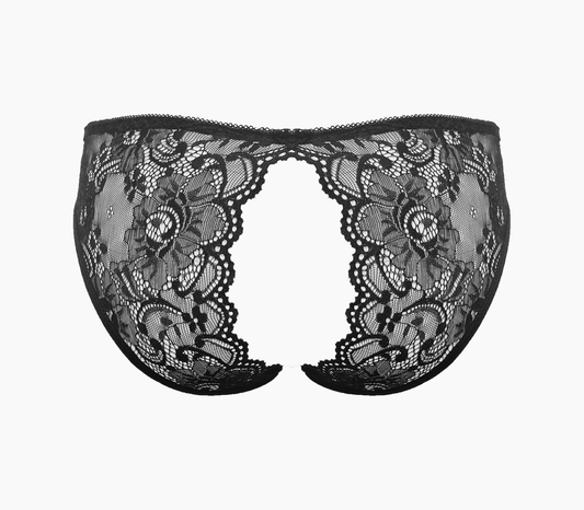 Love In Leather Sexy Crotchless Panties Black OS - G-Strings, Panties and Shorts